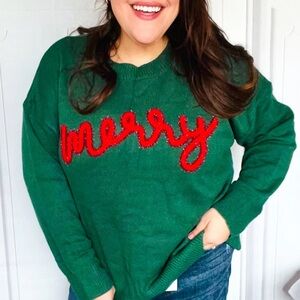 NEW Be Merry Hunter Green Pop Up Lurex Sweater